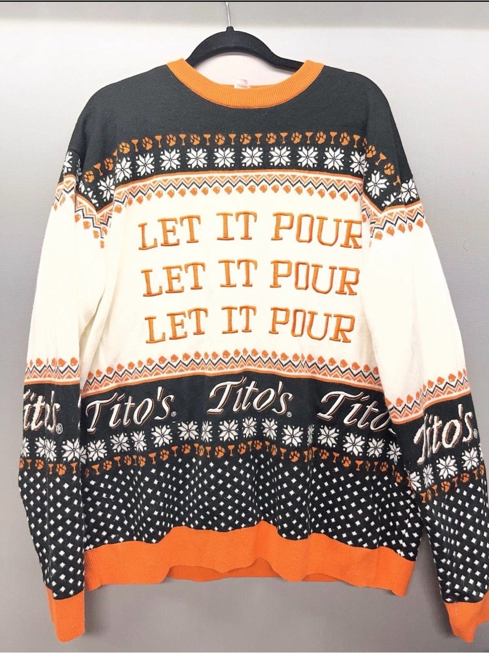 Tito's 'Let It Pour' Crewneck Sweater - Orange, Black & Cream